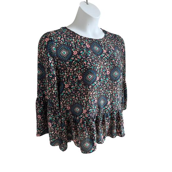 J.Crew Floral Geometric Peplum Top Size Large‎ Bohemian Festival Lightweight - Picture 1 of 7